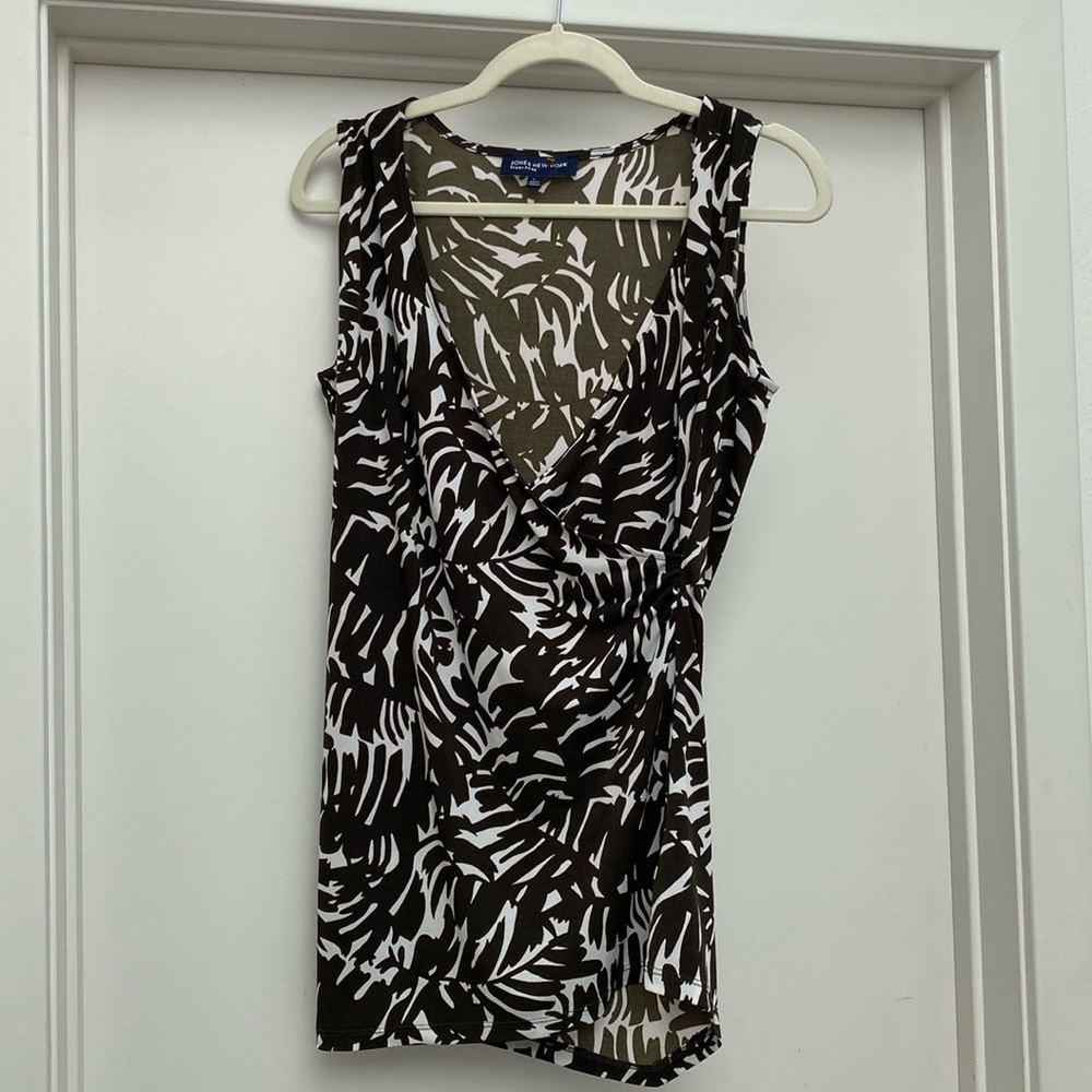 Jones NewYork Signature Green Fern Stretch Sleeveless Top Size L